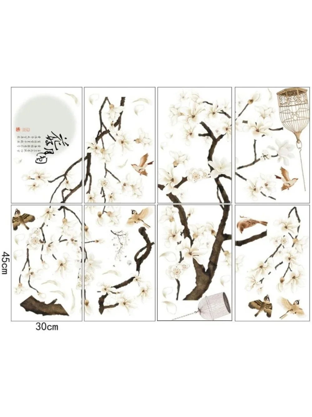 Removable White Peach Blossom Wall Decals - DIY Tree Branches & Birds Art for